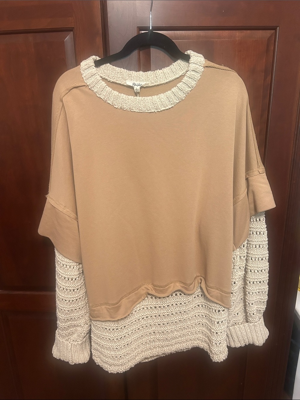 Camel and Cream Layered Pullover Sweatshirt
